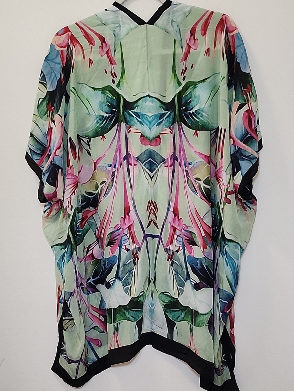 Soft Surroundings Emerald Isle silk topper tropical-themed open-front kimono S/M - Picture 3 of 16